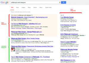Screenshot of Google search results page showing organic and paid listings